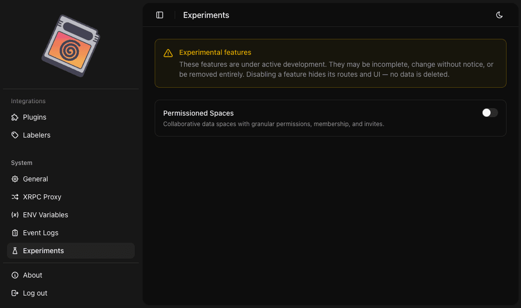 The Experimental page in the HappyView dashboard